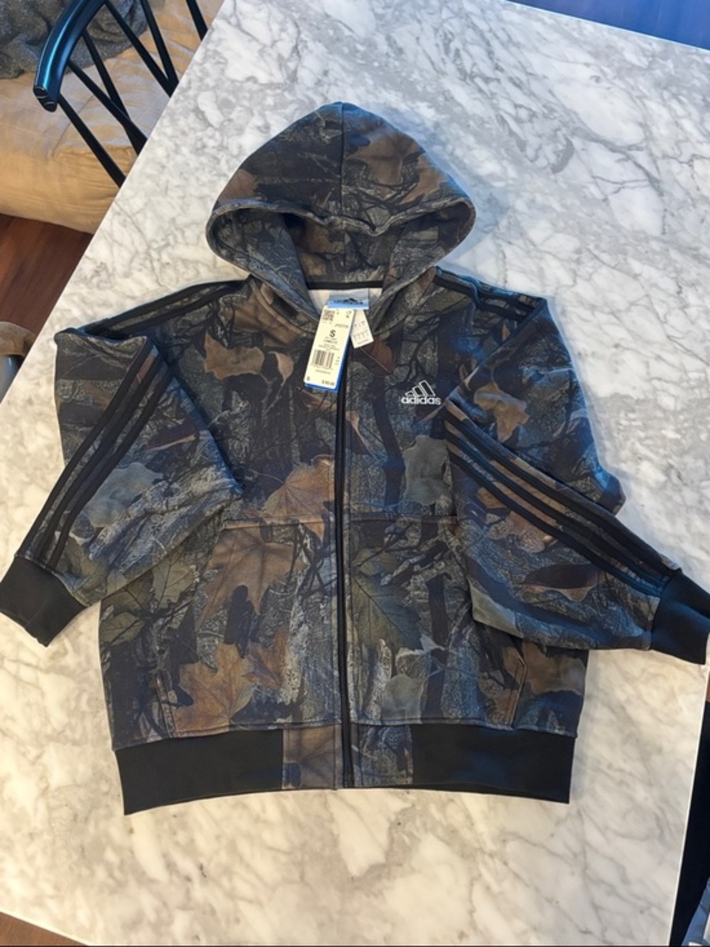 adidas men’s Camo Leaf Zip Hoodie in Brown and Black, size small, NWT